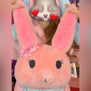 Dolls Kill Exclusive Pink Bunny Head Pillow Bendable Ears Embroidered Face NIP